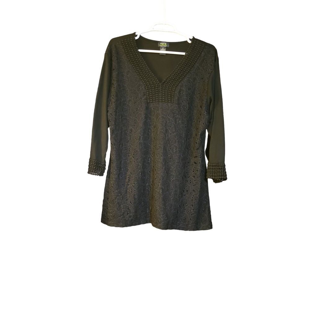 Shannon Ford New York Lace Pullover Top Blouse‎ Shirt Lace Sleeves Black Sz 1X